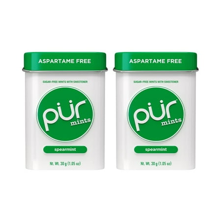 PUR Mints | Aspartame Free Mints | Made with Xylitol | Sugar Free Vegan Gluten-Free & Keto Friendly | Natural Spearmint Flavored Mints 30 Pieces (Pack of 2)