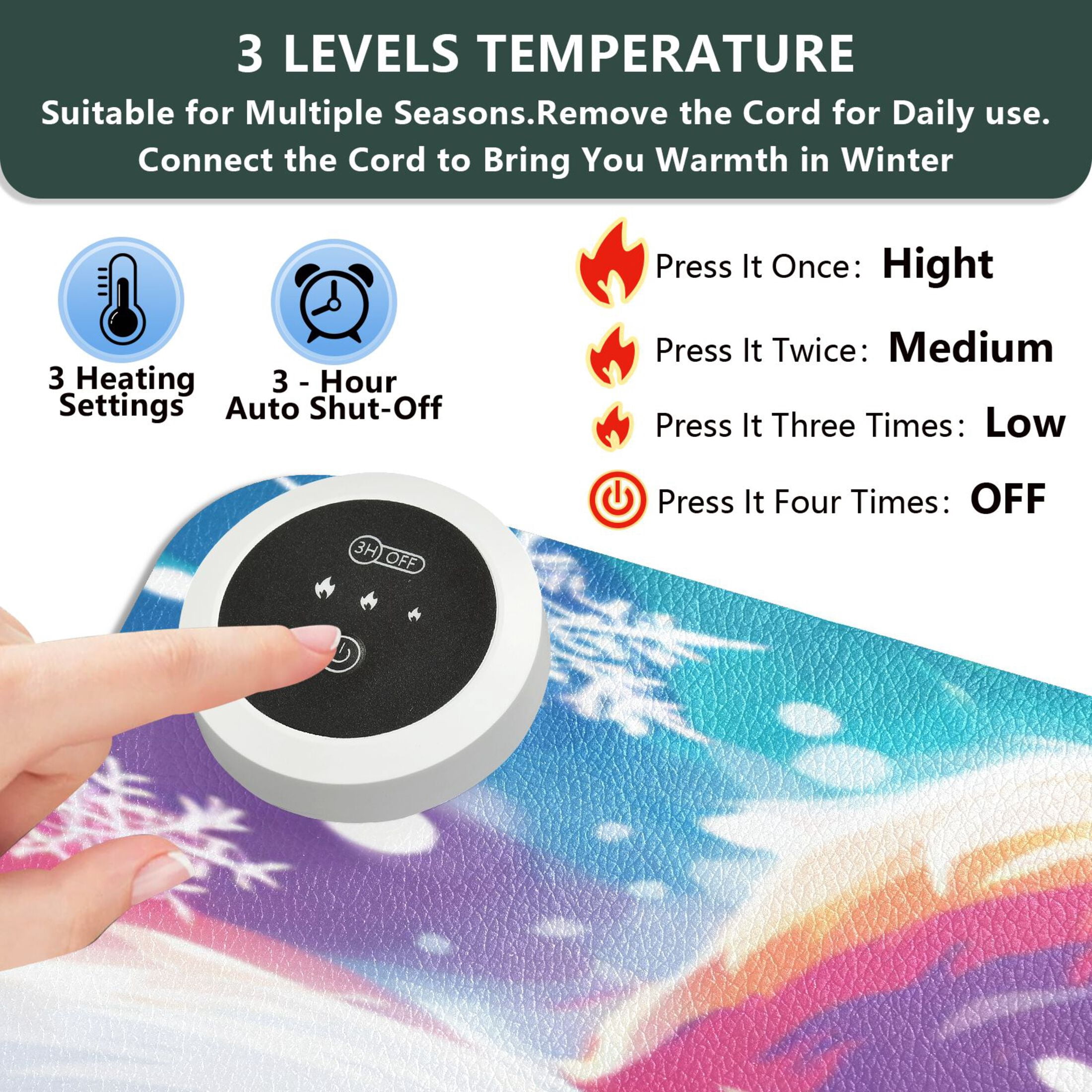 Large Heated Desk Mat Mouse Pad 31.5"x13"PU Leather Graphene Heating Desk Warmer with 3 Temperature Settings 110V US Plug Non-Slip Warm Pad for Home, Office, and Gaming Cute Smiling Polar Bear