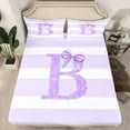 thumbnail image 2 of Homewish Purple Glitter B Full Size Sheets, Initial Letter A to Z Bed Sheets, Kawaii Cartoon Style Sheet Sets, Microfiber Bedroom Decor, 4pcs, 2 of 7