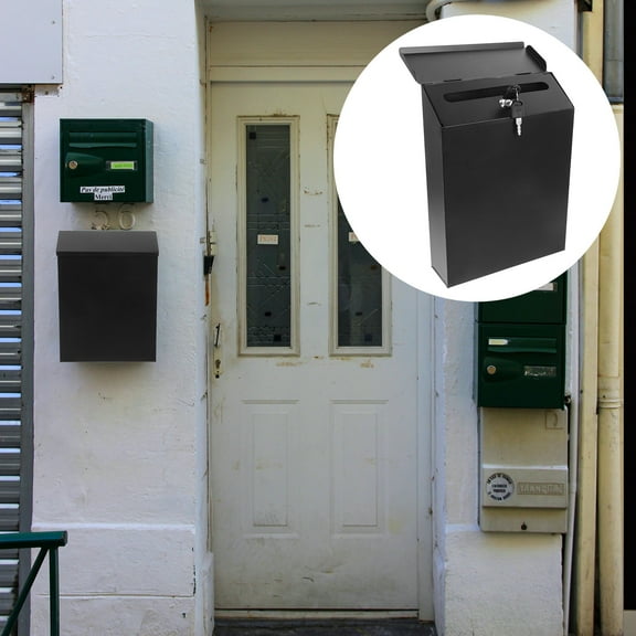 Raindrops Black Wall Mount Mailbox with Lock - Secure Outdoor Mailbox for Home and Office, Weather Resistant