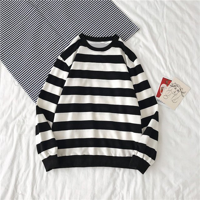 ICHUANYI Clearance Men's Winter Round Neck Stripe Sweatshirt Pullover Tops Long Sleeved(White, XL) ICHUANYI WER2023081202188