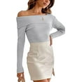 thumbnail image 4 of CoCopeaunts Women's Long Sleeve Off Shoulder Tunic Sweater Fall Winter Sexy Ribbed Knit Slim Fit Crop Tops, 4 of 6