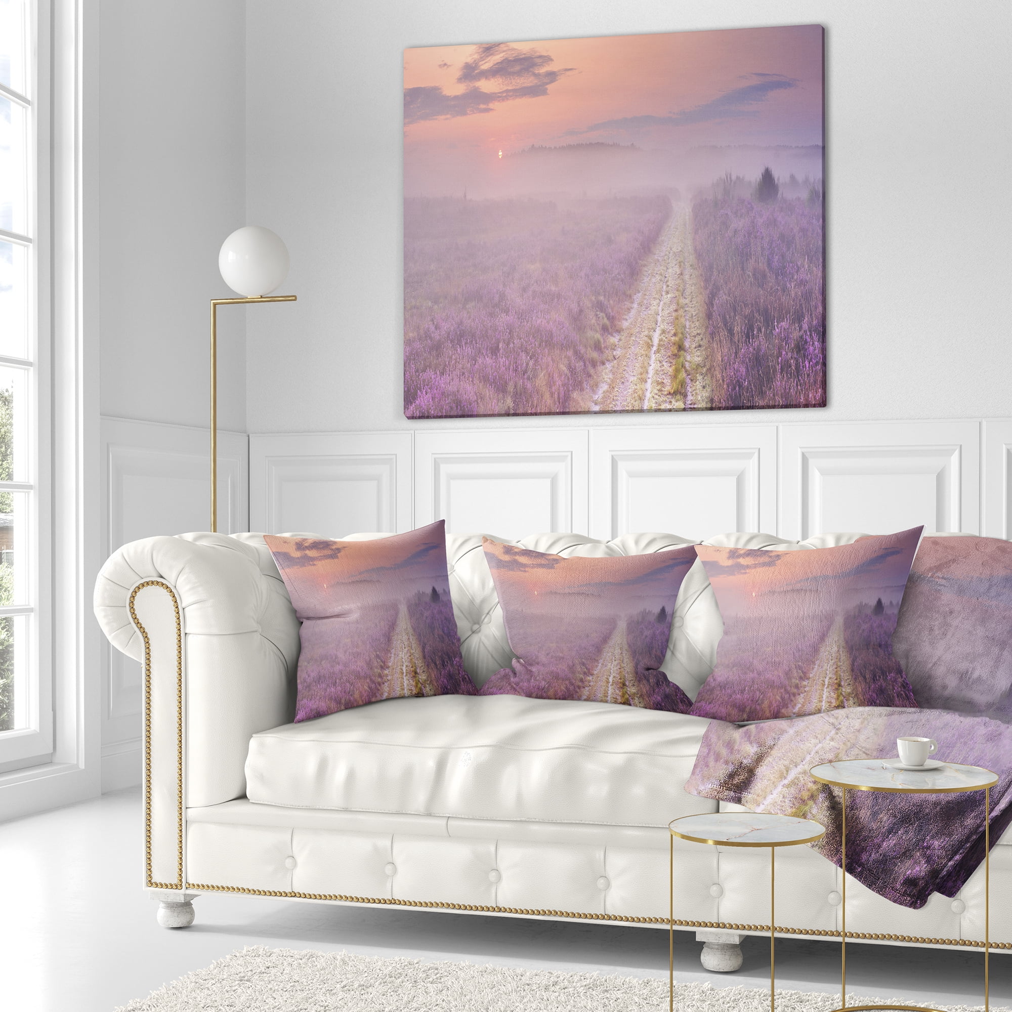 Designart Path through Blooming Heather - Landscape Printed Throw Pillow - 16x16