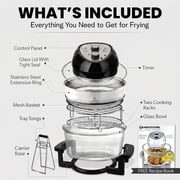 Granitestone 16Qt Large Glass Air Fryer Non Toxic – Family Sized Airfryer Cooker with 3 Cooking Levels, Stainless Steel Racks, Chicken, No Preheat, Self Cleaning, Dishwasher Safe, Black