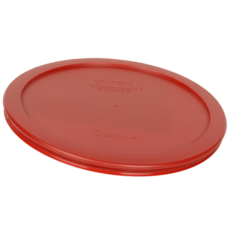 Pyrex 7203 7-Cup Round Glass Food Storage Bowl w/ 7402-PC 7-Cup Poppy Red Plastic Lid Cover