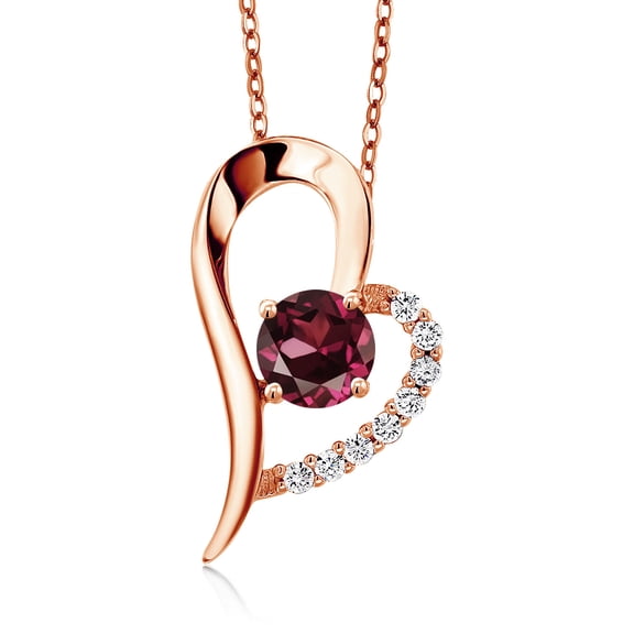 Gem Stone King 18K Rose Gold Plated Silver Red Rhodolite Garnet Heart Shape Pendant Necklace for Women (1.12 Cttw, Round 6MM, Gemstone January Birthstone, with 18 inch Chain)