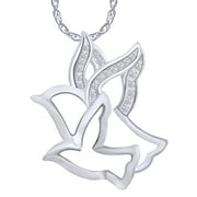 0.11 Carat (cttw) Round White Natural Diamond Flying Bird Two Tone Pendant Necklace 14k White Gold Over Sterling Silver