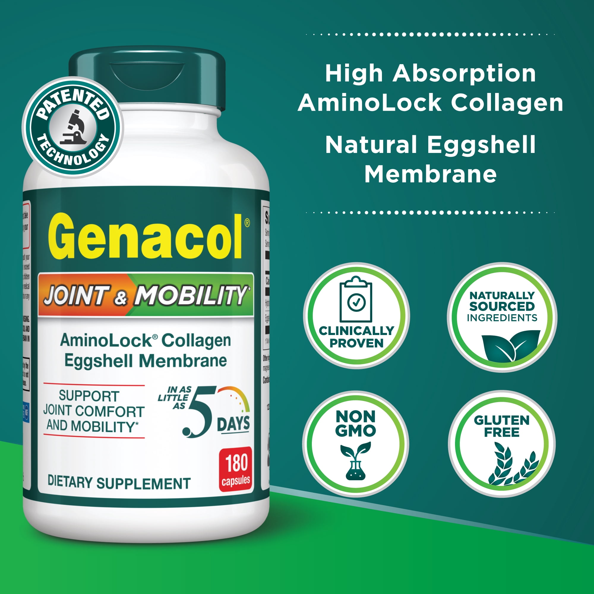Genacol Joint & Mobility – Eggshell Membrane and Ultra-Hydrolyzed Collagen, 180 Caps (60-Day Supply)