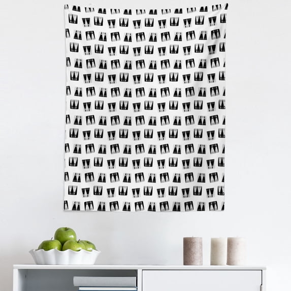 Vintage Aztec Tapestry, Geometric Shapes Monochrome Tribal Design Repetitive Pattern, Fabric Wall Hanging Decor for Bedroom Living Room Dorm, 5 Sizes, Charcoal Grey and White, by Ambesonne