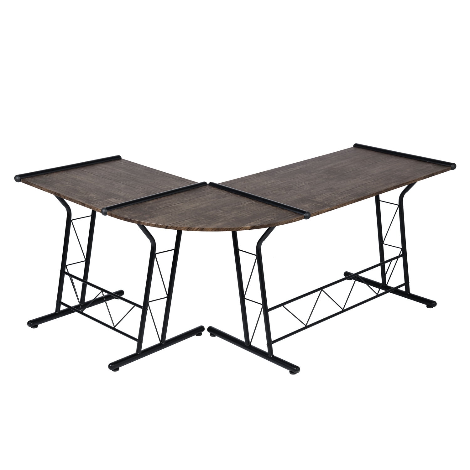 Kepooman L Shaped Desk, Round Corner Computer Desk Gaming Table Workstation for Home Office, Brown Kepooman L Shaped Desk, Round Corner Computer Desk Gaming Table Workstation for Home Office, Brown