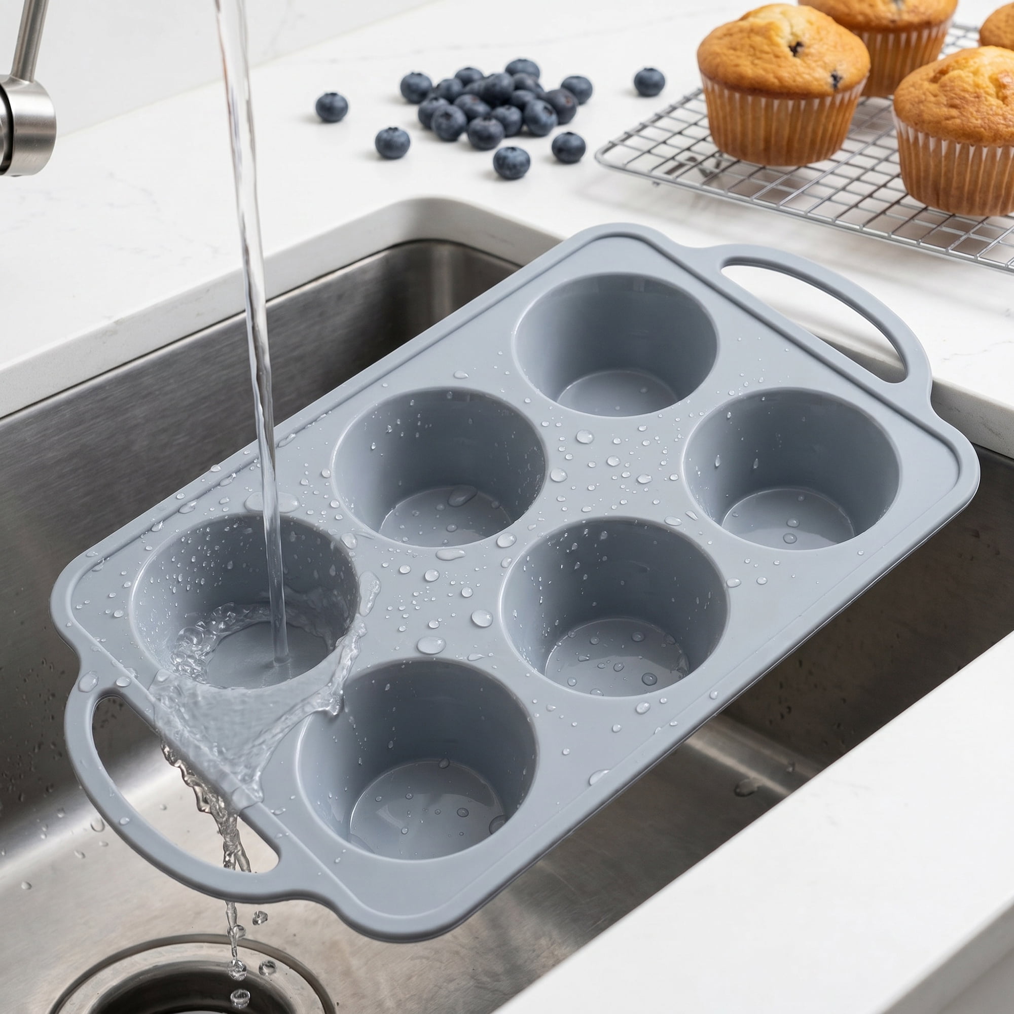 Unique Bargains Baking Pan 12-Cup Nonstick Silicone Tray with Dual Handles Gray 12.8"x7.1"x1.5"
