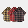 thumbnail image 4 of WREESH Men's Casual Plaid Button Down Shirts Short Sleeve Shirt with Personalized Plaid Pattern Red, 4 of 5