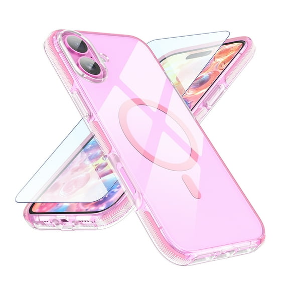 GALAPROX Clear Magnetic for iPhone 16 Case 6.1'' 2024, Military Protective Never Yellowing Cover with Screen Protector-Pink