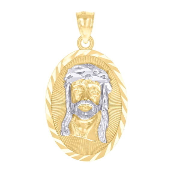 10k Two-tone Gold Mens Jesus Religious Charm Pendant 36.6x20mm Wide Necklace for Men - 3.8 Grams
