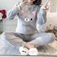 thumbnail image 2 of Conjunto de pijamas de manga larga para mujer, ropa de dormir delgada, cálida, Coral, gruesa, franela de terciopelo de dibujos animados, Otoño e Invierno, 2 of 5