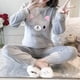 thumbnail image 2 of Conjunto de pijamas de manga larga para mujer, ropa de dormir delgada, cálida, Coral, gruesa, franela de terciopelo de dibujos animados, Otoño e Invierno, 2 of 5