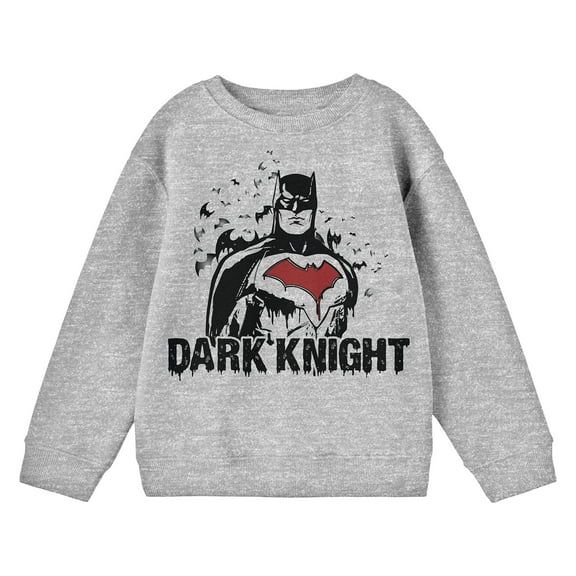 Batman The Dark Knight Line Art Boy's Athletic Heather Long Sleeve Shirt-Medium