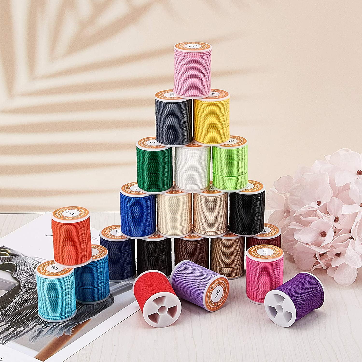 264 Yard 1mm Waxed Polyester Cord Twisted Sewing Waxed Thread Stitching Thread Cord for for DIY Bracelets Necklace Jewelry Making Friendship Bracelet - 22 Colors