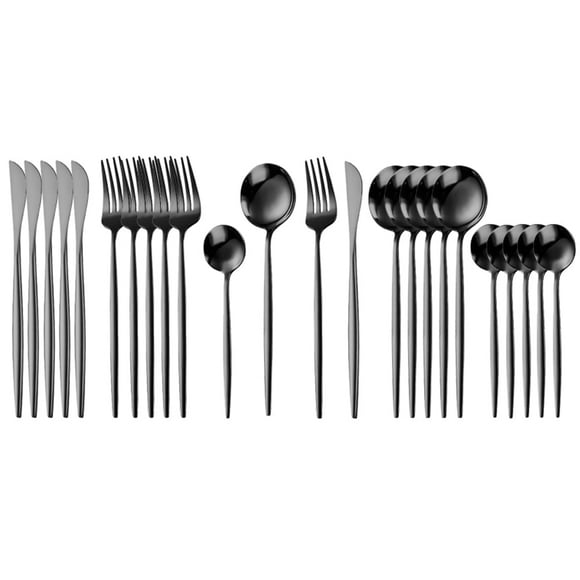 Dznils 24 Piece Stainless Steel Flatware Set, Black Cutlery Utensil Set, Tableware Service for 6