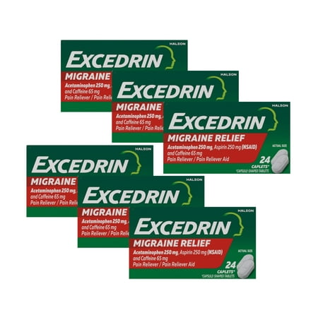 Excedrin Migraine Pain Reliever Caplets, 24 Count, 6 Pack