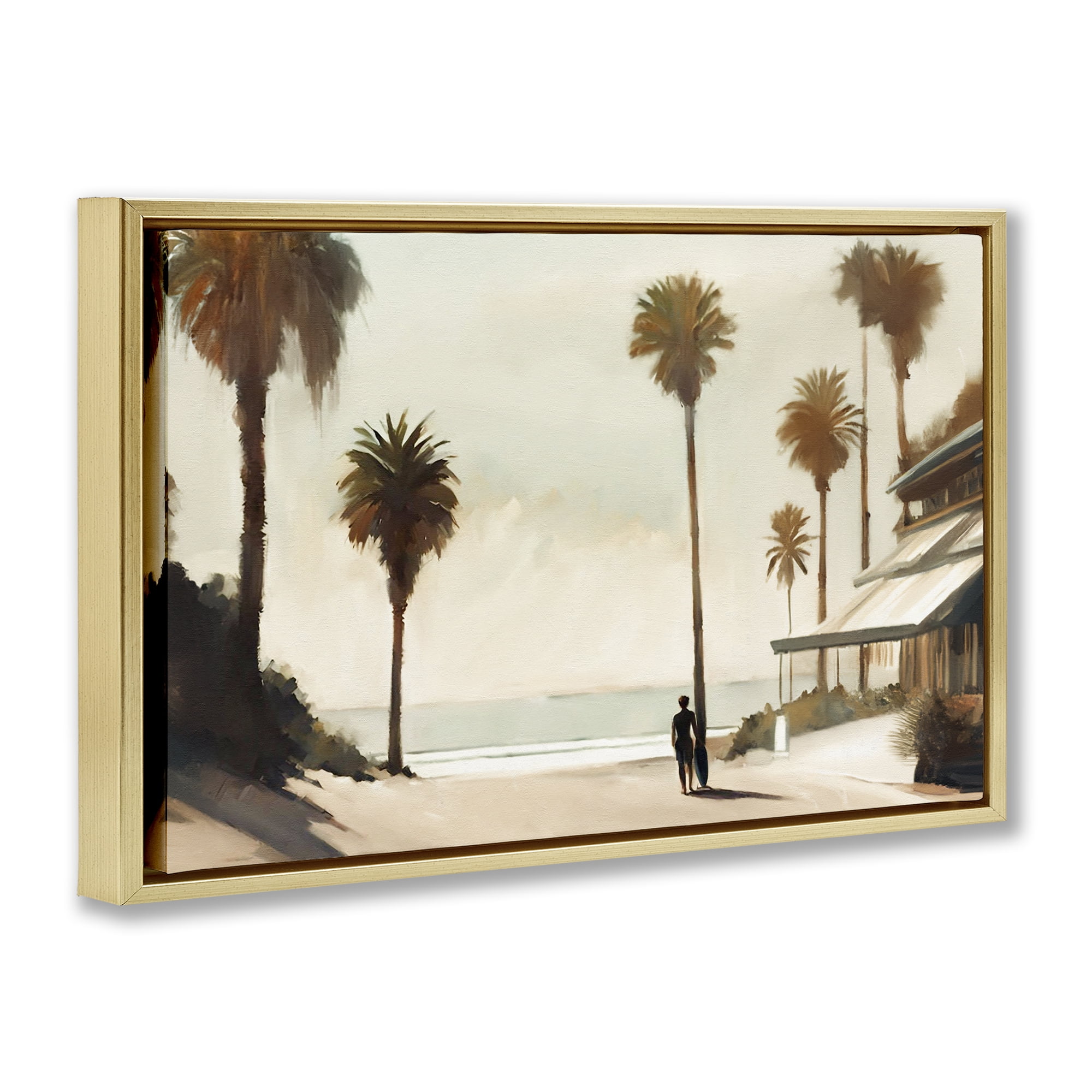 Stupell Industries Tropical Café Del Mar Landscape & Nature Painting Gold Floater Framed Canvas Art Print Wall Art, 25 x 17