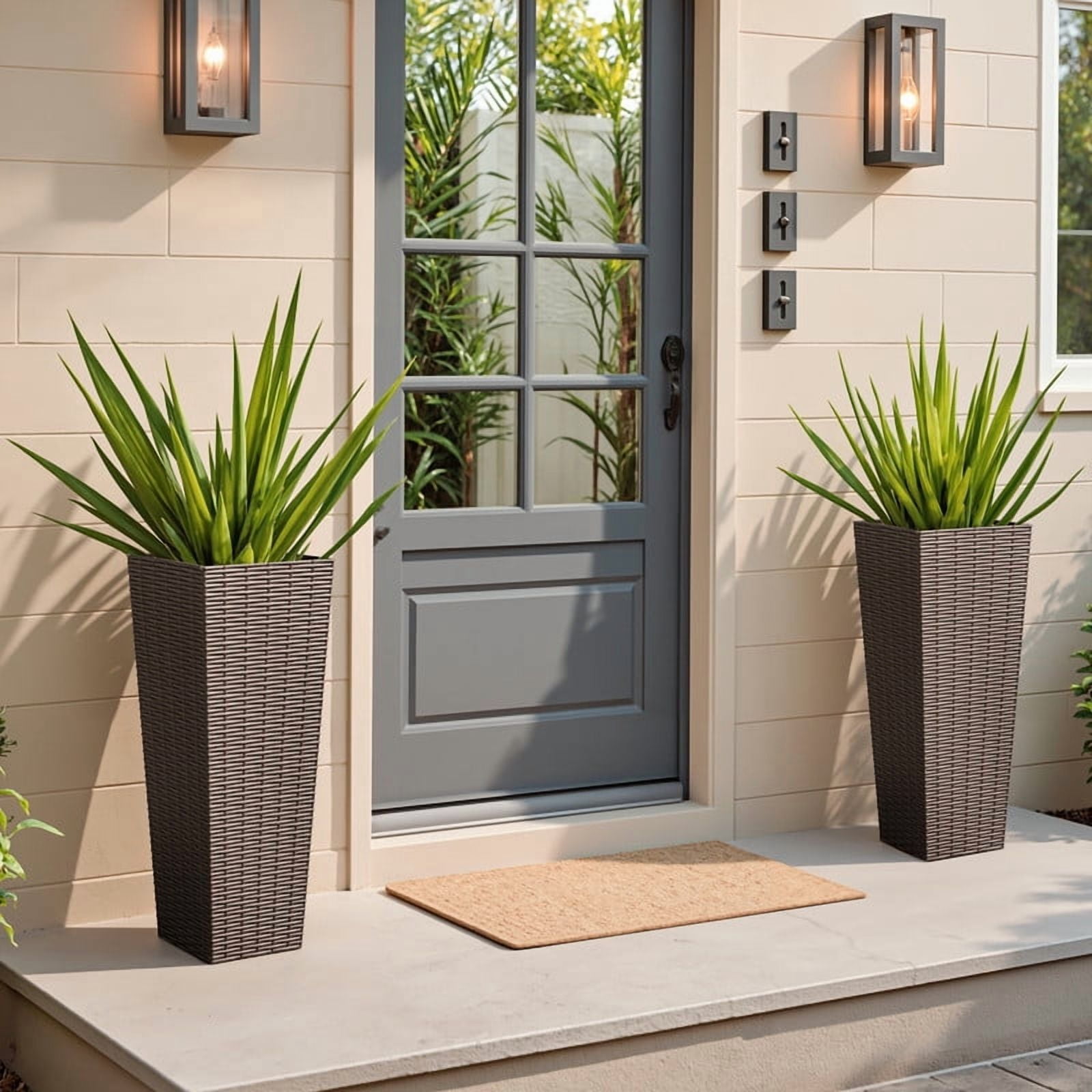 Devoko 24" Tall Planters for Outdoor Plants Set of 2, Woven-Textured Outdoor Plant Pots for Patio, Front Porch