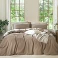 thumbnail image 5 of MooMee Duvet Cover Set Cal-King 100% Washed Cotton Linen Like Textured Breathable Lightweight 3-Piece (Brown, 104"x98"), 5 of 7