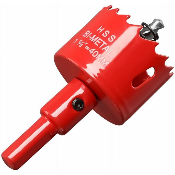 Sierra de corona bimetálica de 40 mm, sierra de corona bimetálica M42 HSS con broca de centrado resistente Broca para hierro, aluminio, madera, paneles de yeso, tuberías, tableros de fibra/rojo