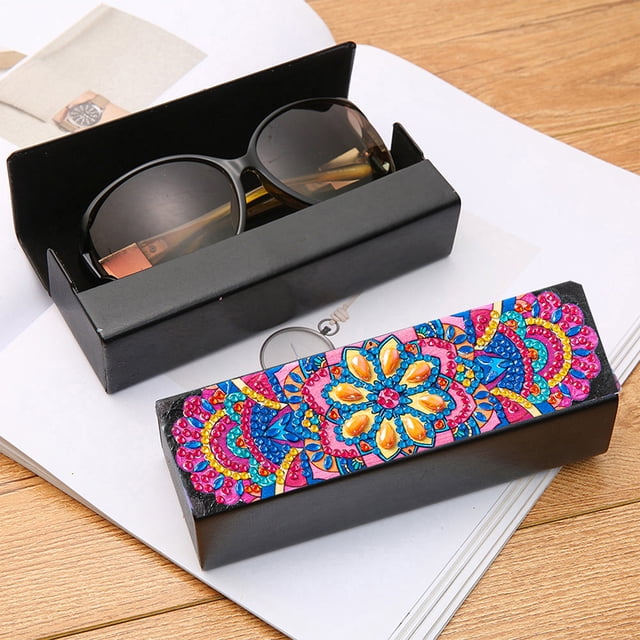 Caja de almacenamiento de gafas de sol de cuero con pintura de diamante DIY flores de Mandala Hugtrwg Para estrenar