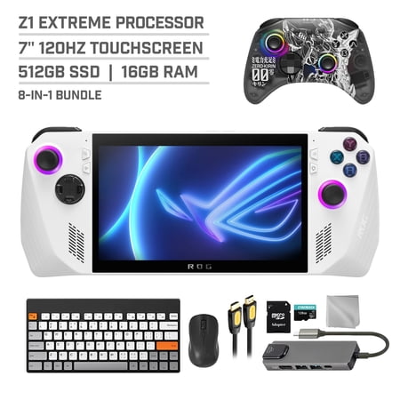 ASUS ROG Ally 512GB Gaming Handheld 7-inch Touchscreen 120Hz FHD 1080p AMD Ryzen Z1 Extreme Processor, Mytrix Zero-Kirin Wireless Pro Controller, Hub, 128GB MicroSD, Keyboard & Mouse, 8 in 1 Bundle