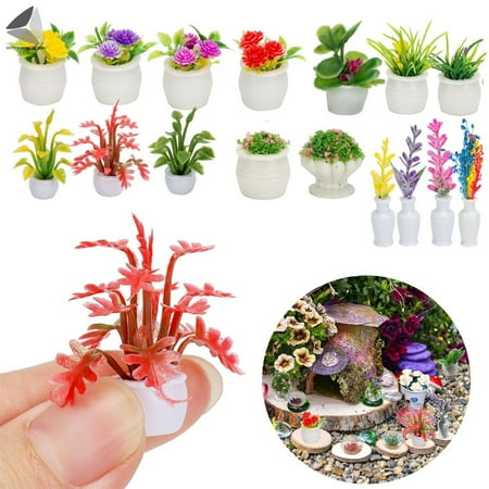 UPC: 0840271599731 | Sixtyshades 3 Pcs Dollhouse Potted Plant Miniature Bonsai Model Mini Artificial Greenery Ornament