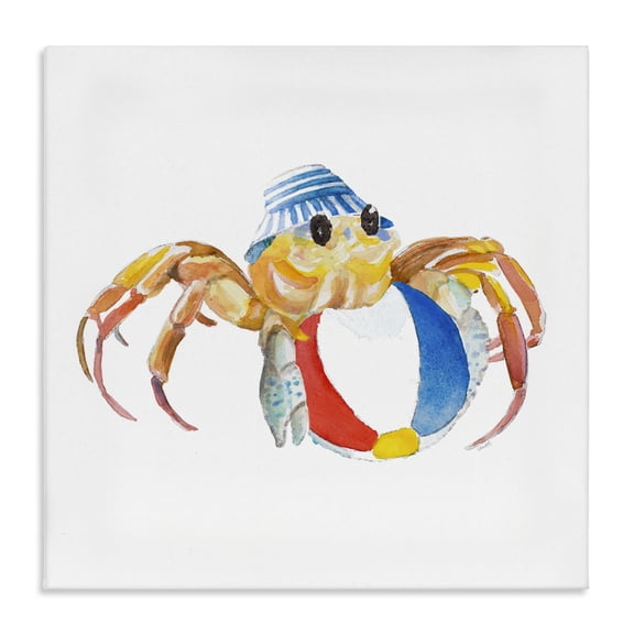 Stupell Industries Beach Ball Crab Novelty Painting Gallery Wrapped Canvas Art Print Wall Art, 17 x 17