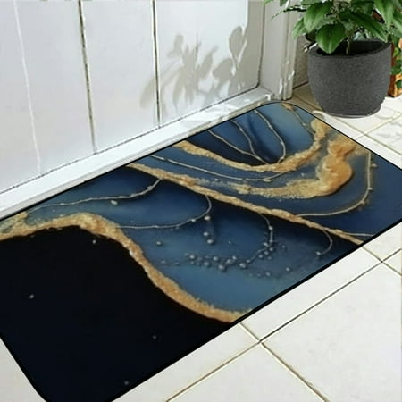 

ONETECH Abstract Blue Golden Marble Tablecloth Elastic Fitted Edge Table Cloth Table Cover Washable Reusable for Kitchen Picnic Party 19.68*47.24 in