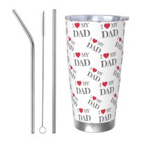 Salouo I Love My Dad Print 20oz Tumbler with Lid,Stainless Steel Vacuum Insulated Tumbler Durable Insulated Coffee Mug Thermal Cup with Splash Proof Sliding Lid-Straw Three-piece Set