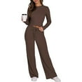 thumbnail image 2 of 2 Piece Lounge Set Women Ribbed Knit Tracksuit Long Sleeve Crop Tops Flare Pants Solid Color Slim Fitting Sets Pajamas Fall Outfits (Coffee M), 2 of 6