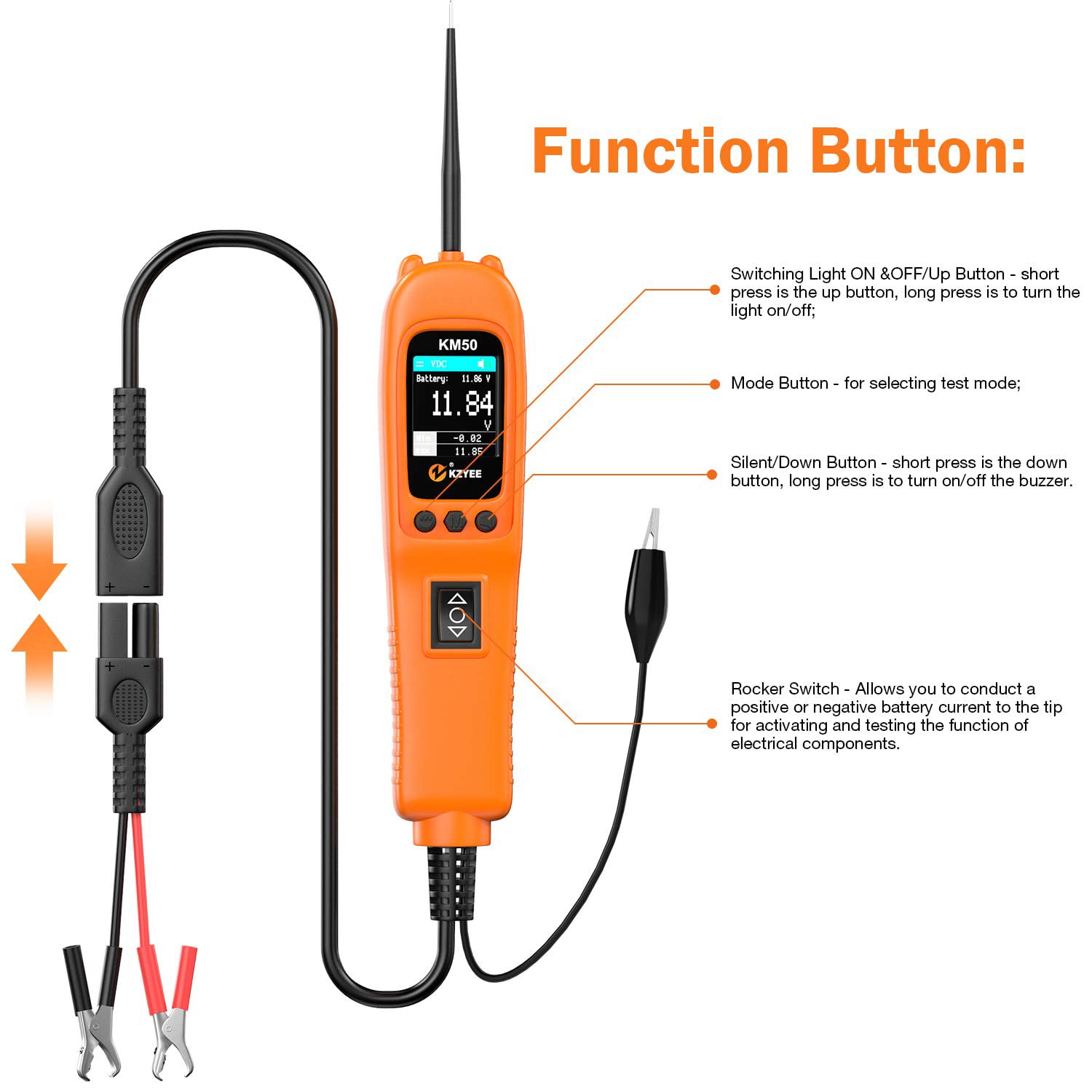 Automotive Circuit Tester with AC DC Diode Resistance Fuel Injector Testing KZYEE KM50 Power Circuit Probe Kit Digital Voltage Tester/Multimeter/Short Finder/Battery Tester 