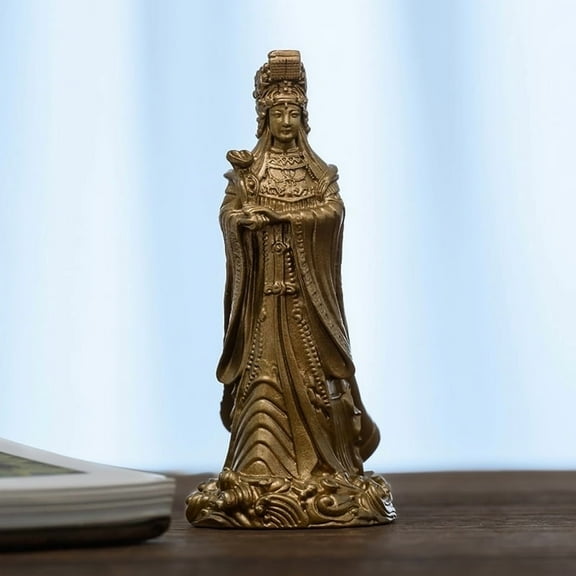 Handcrafted Mazu Statue Vintage Brass 2.83in Protection & Guidance Unique Gift for Home Altar Decor