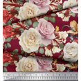 thumbnail image 3 of Soimoi Red Cotton Voile Fabric Leaves & Rose Floral Fabric Prints By Yard 42 Inch Wide, 3 of 3