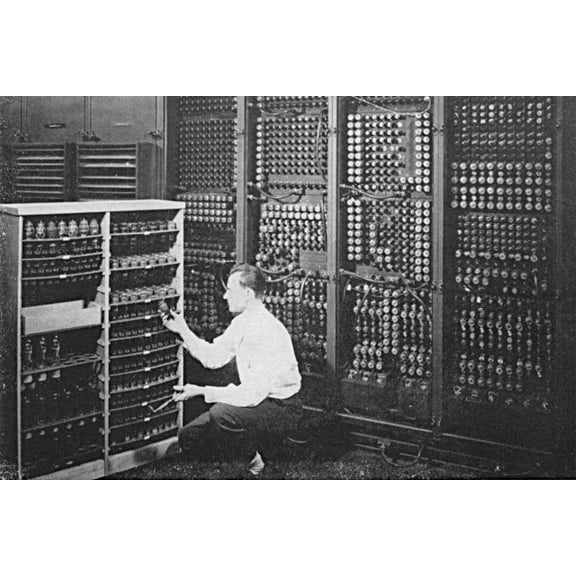 24x36 gallery poster, ENIAC mainframe computer, changing a vacuum tube