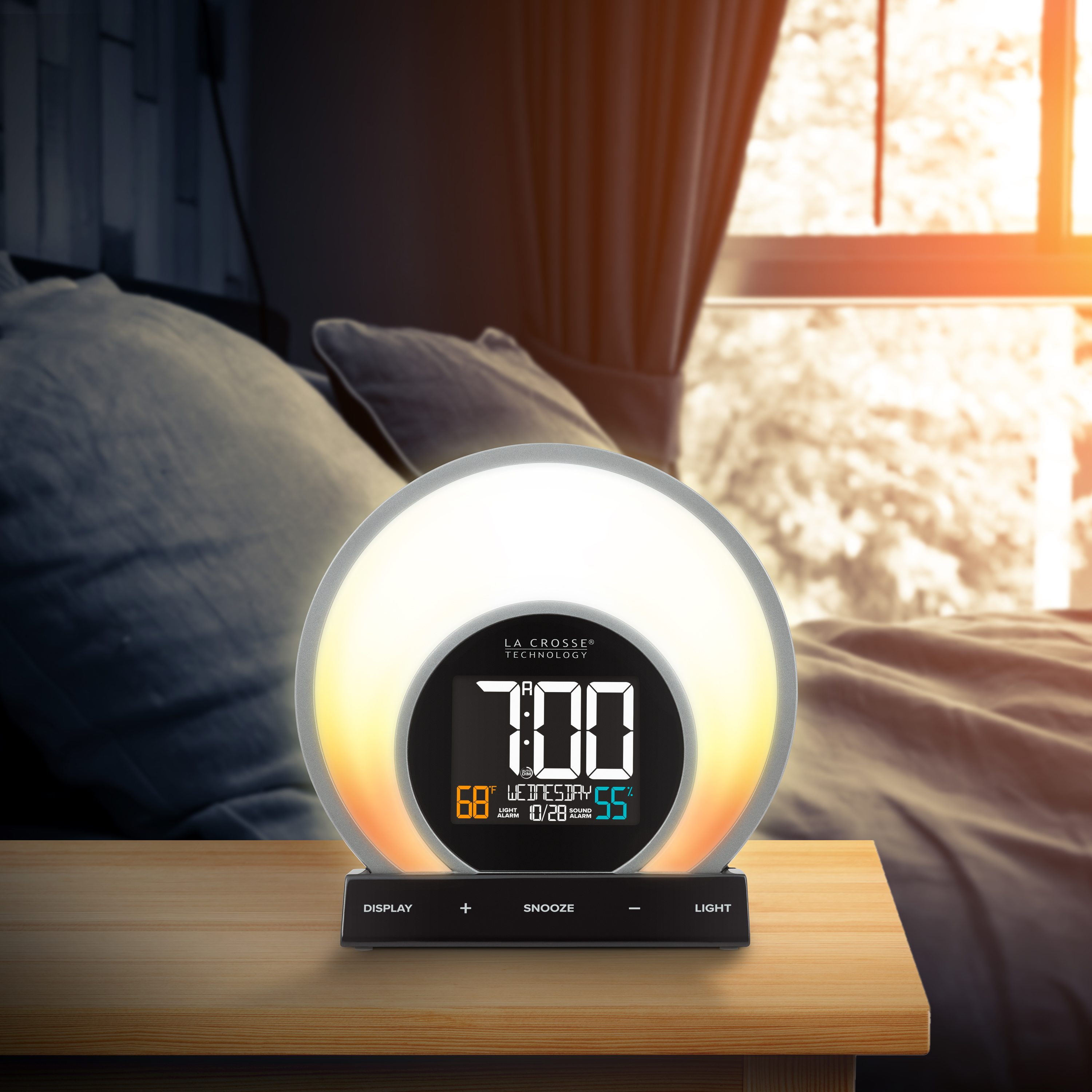 La Crosse Technology 6.81" x 2.69" Digital Soluna Sunrise & Sunset LCD Light Alarm Clock with USB port, C80994 - image 2 of 8