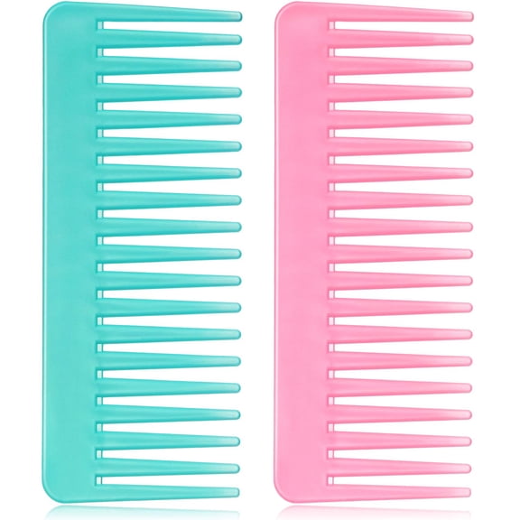 BPPEG Wide Tooth Comb for Curly Hair Wet Dry No Handle,Cyan, Pink | Large Tooth Detangler, Wet Shower Use, No Handle Design, Shampoo Comb Styling, Thick Wavy Coily Curly Hair Textures