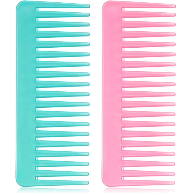 Wide Tooth Comb for Curly Hair Wet Dry Hair, No Handle Detangler Comb Styling Shampoo Comb (Cyan, 2 Pieces)