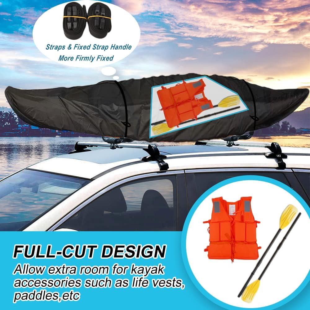 Seapisode 10ft Kayak Cover, 600D Tear Resistant Trailerable Kayak Covers for Outdoor Storage, Waterproof & UV-Proof Heavy Duty Canoe Cover for Indoor/Outdoor Storage(Black)