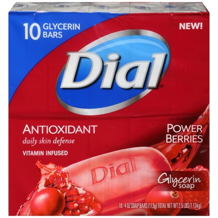 Dial Glycerin Bar Soap, Power Berries, 4 Ounce Bars, 10