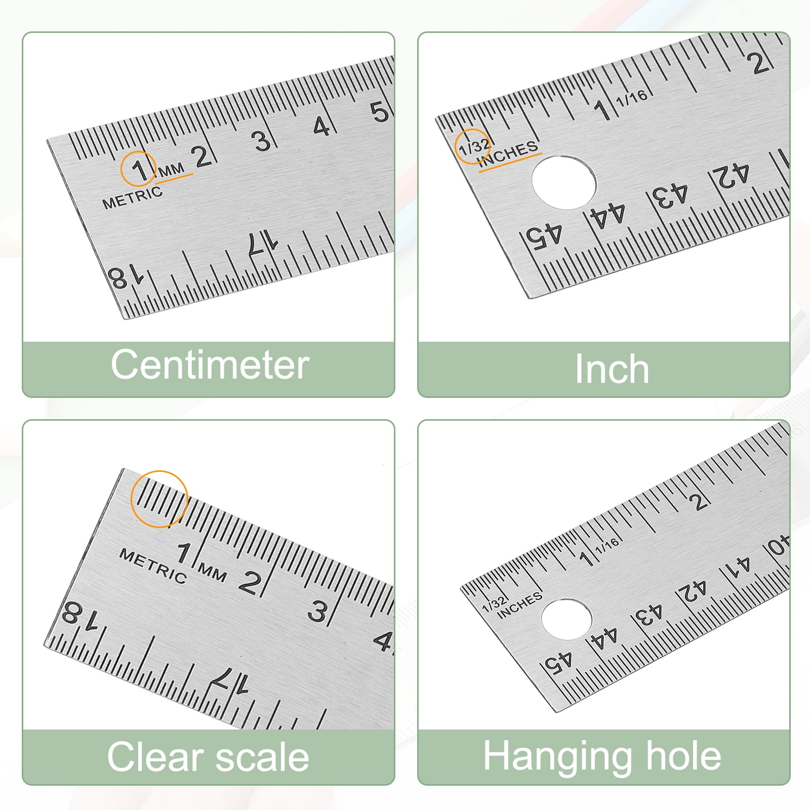 Stainless Steel Ruler Cork Backed, 10Pcs 18 Inch Straight Edge Ruler Non-Slip Cork Backing with Inch and Centimeter Scale for Office Engineering Drawing