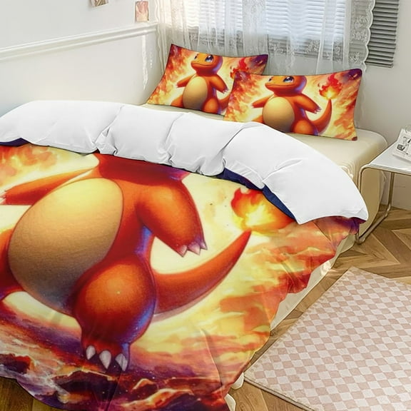 3-Piece Bedding Set Charmander Ultra Soft Duvet Cover With 2 Pillowcase Comforter Sets 86"×70"