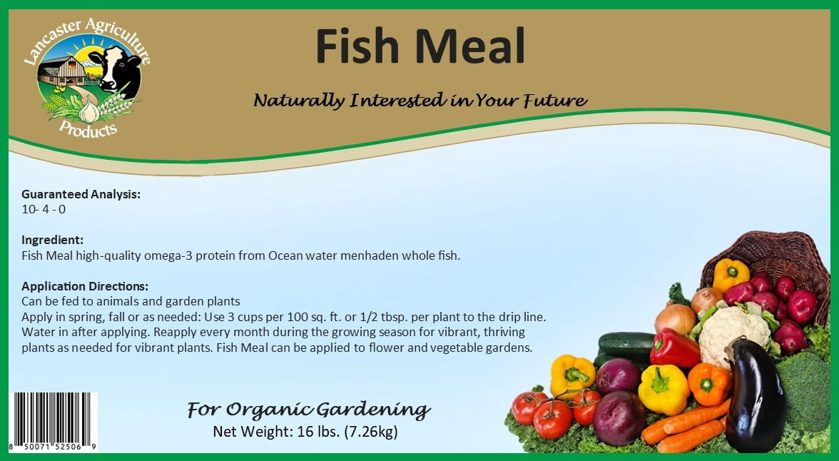 Fish Meal Fertilizer 16 Pounds for Vegetable Gardens, Flower Beds, Outdoor Plants, Trees & Shrubs - Ideal Nutrient-Rich Blend for Healthy Growth & Vibrant Blooms - Lancaster Agriculture Products