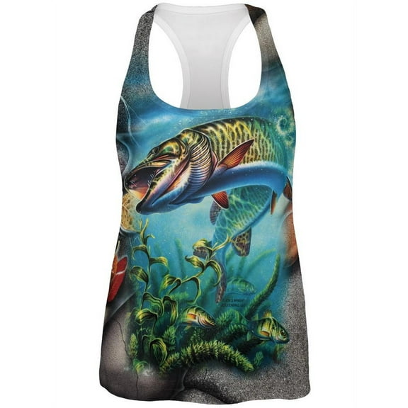 Muskie Fishing All Over Womens Work Out Tank Top Multi MD