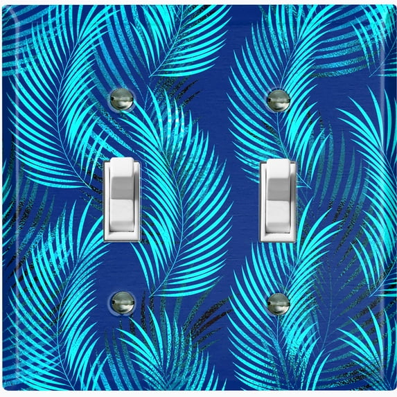 Metal Light Switch Plate Cover Jungle Tropical Leaves Blue Palm JGL002