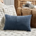 thumbnail image 3 of Fancy Homi 2 packs Dusty Blue Lumbar Decorative Throw Pillow Covers 12x20 inch for Couch Bed Sofa, Rustic Farmhouse Boho Home Decor, Soft Striped Corduroy Rectangle Accent Cushion Case 30x50 cm, 3 of 10